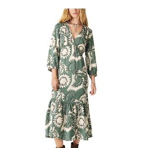 NWT BA&SH from Bloomingdales Green and Cream Midi Dress Size 2/M